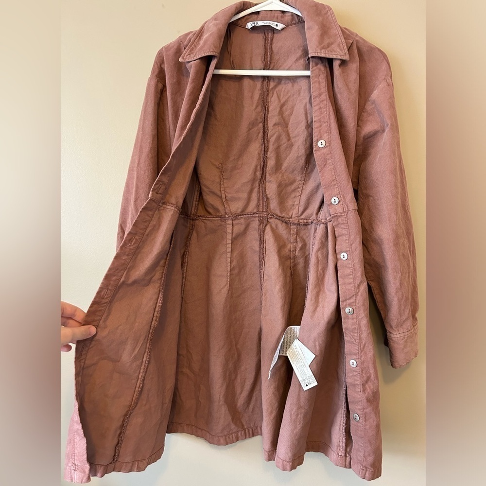 Zara Marsala Long Sleeve Mini Dress Mauve 100% Cotton size Small - Picture 5 of 11